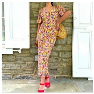 RIXO X Target Floral Colorful Rainbow Maxi Dress Puff Short Sleeve Feminine 10